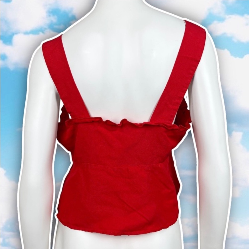 ZARA Flounce Peplum Ruffle Tie Strap Crop Top Red Coquette Retro Pinup Feminine - Picture 6 of 10